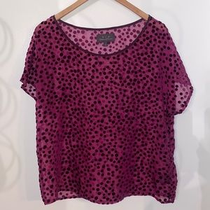 PJK Patterson J Kincaid fuscia sheer polka dot top size large